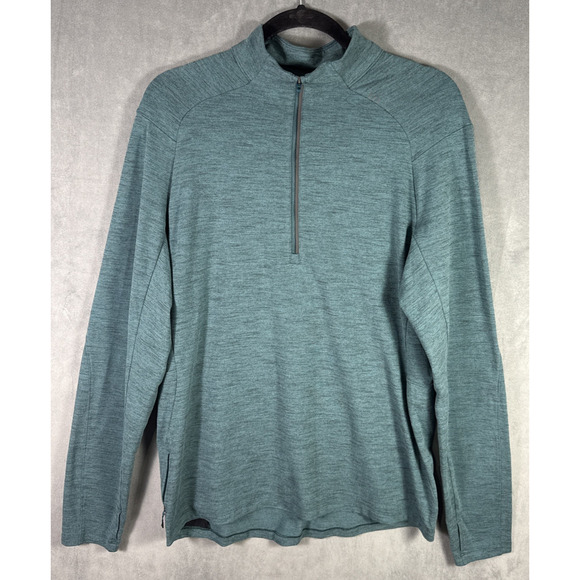 Lululemon Surge Warm‎ Shirt Mens Large Heathered Green 1/2 Zip Stretch Run - Picture 1 of 9
